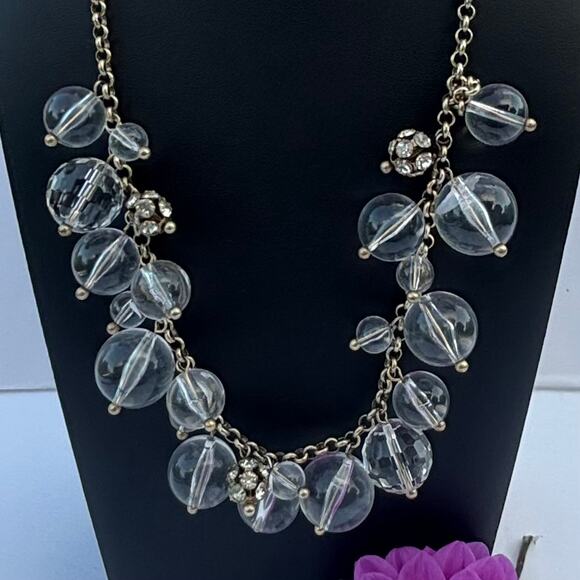 J. CREW STATEMENT NECKLACE Clear Bead Bubble Gold Tone Necklace - Picture 5 of 5